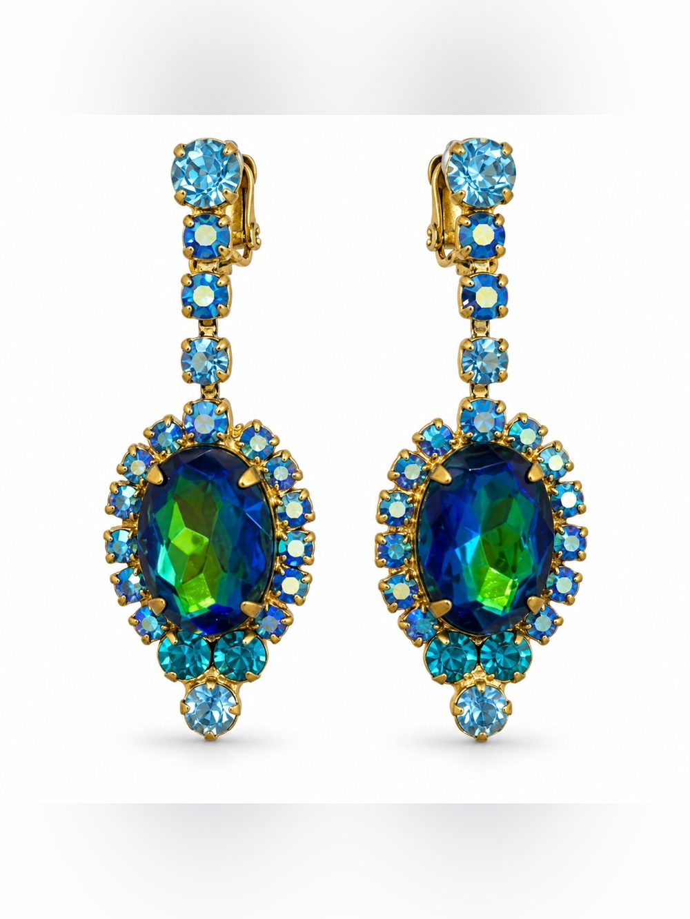 Juliana vintage rare Crystal Rhinestone Drop Clip On Earrings